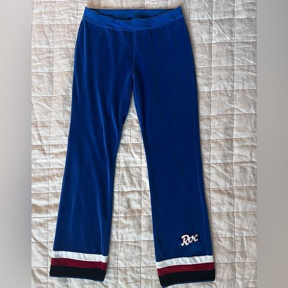 Vintage Rocaware Blue Velour Track Pants w/ Red & White Striped Cuffs - Medium - Picture 1 of 12